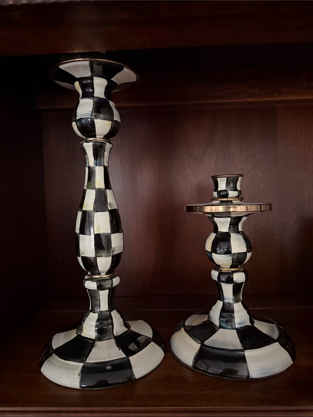 McKenzie Childs Checkerboard Ceramic Candlestick Holders